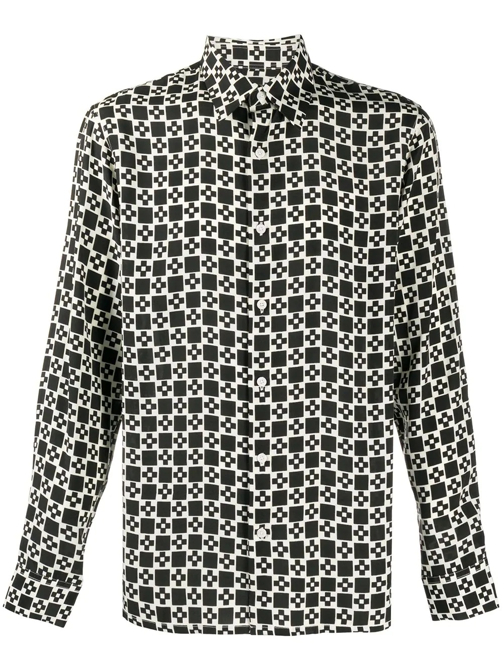 geometric-print long-sleeved shirt  - 1