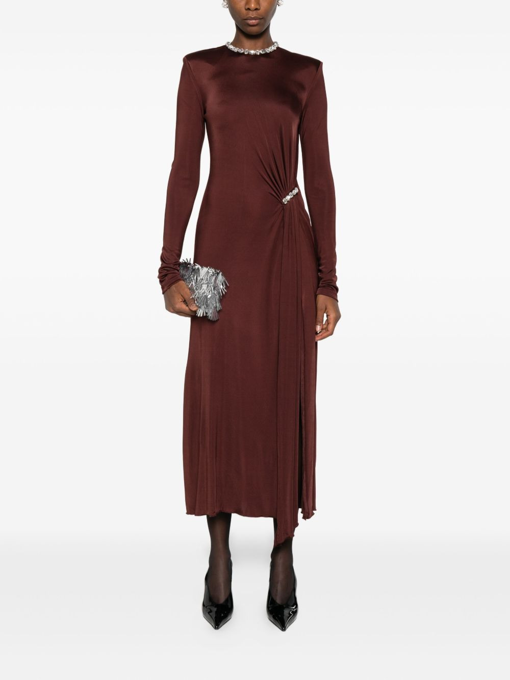 crystal-embellished draped dress - 2