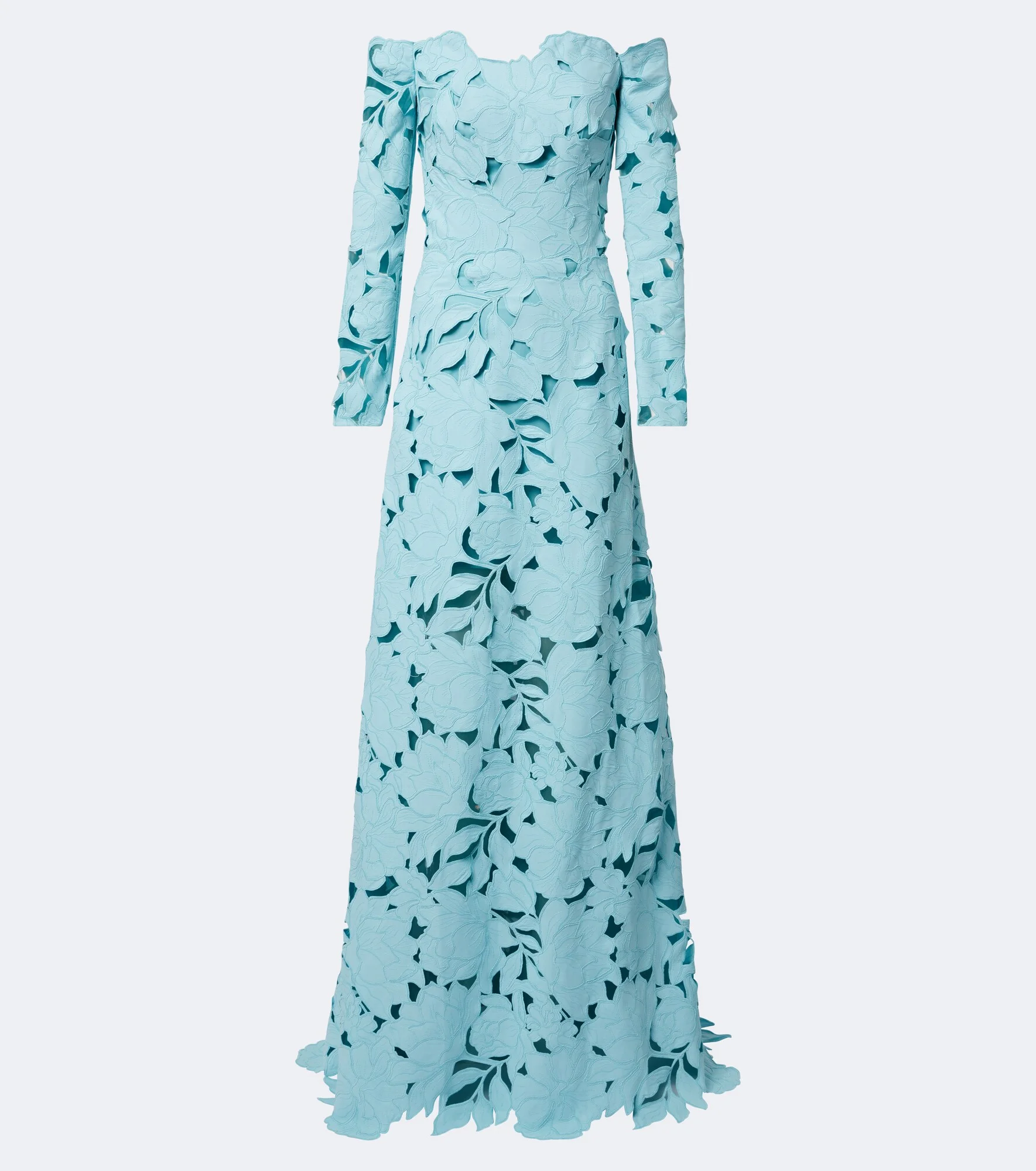 Off-shoulder floral guipure lace gown - 1
