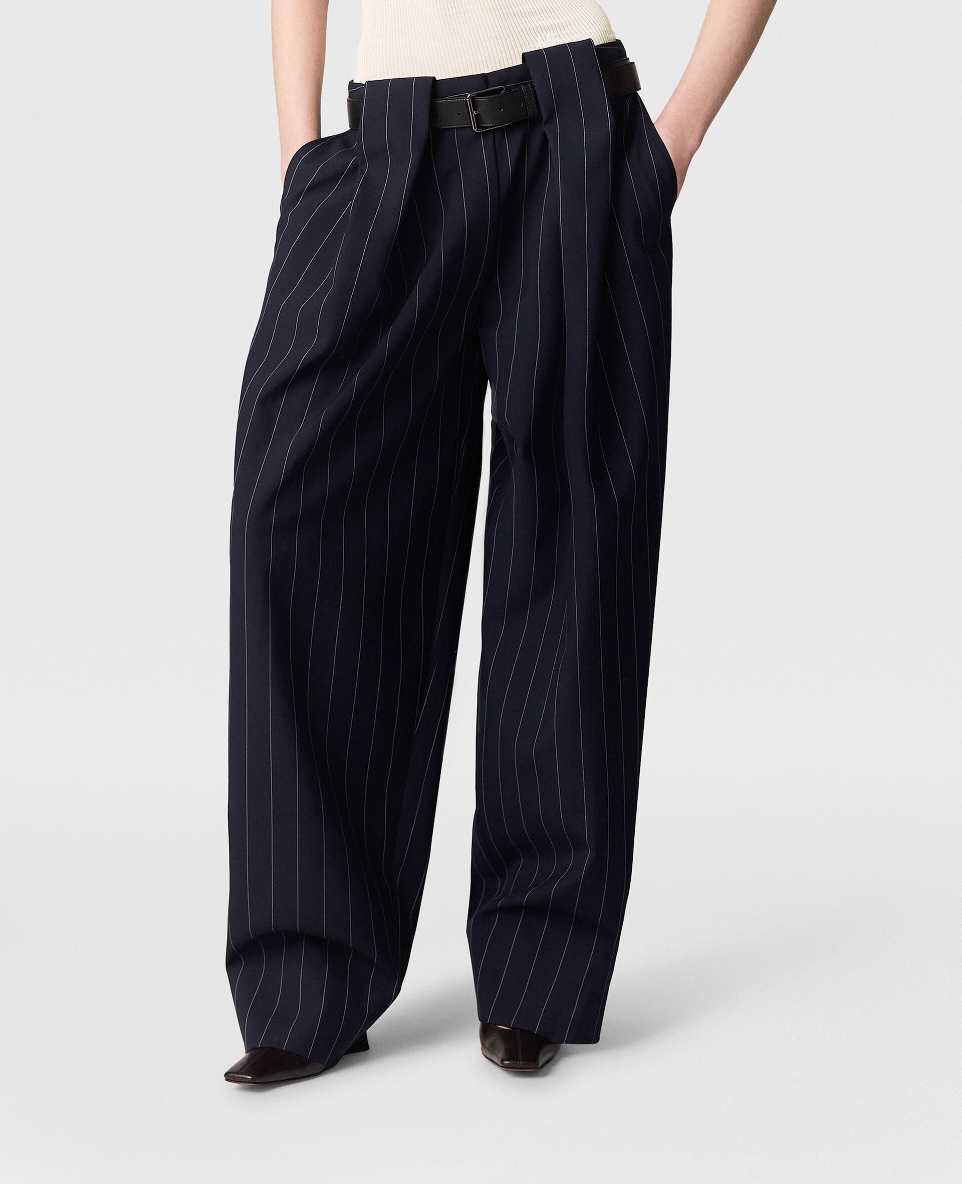 Slouchy Paneled Pinstripe Pants - 6