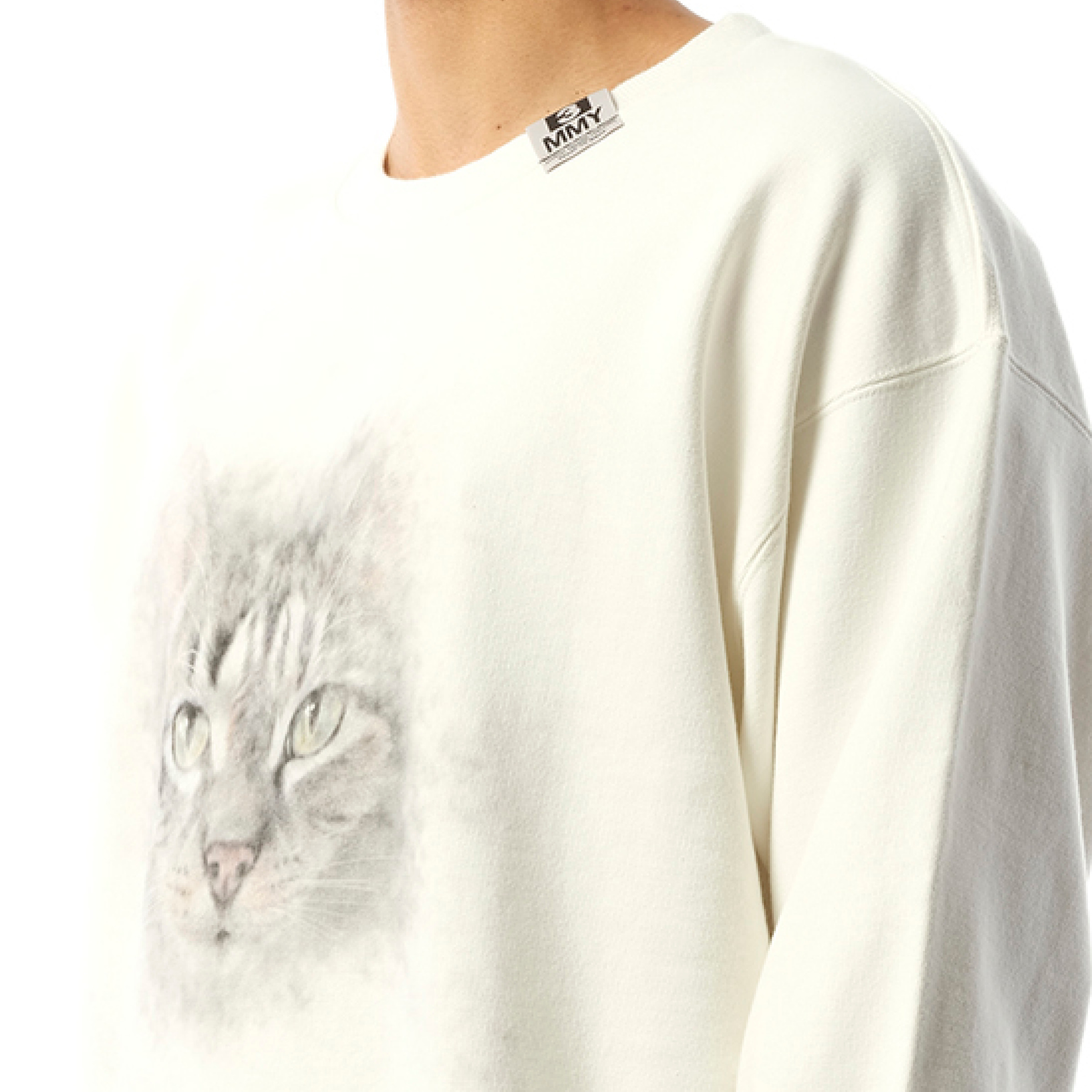 Cat Printed Pullover in White - 3