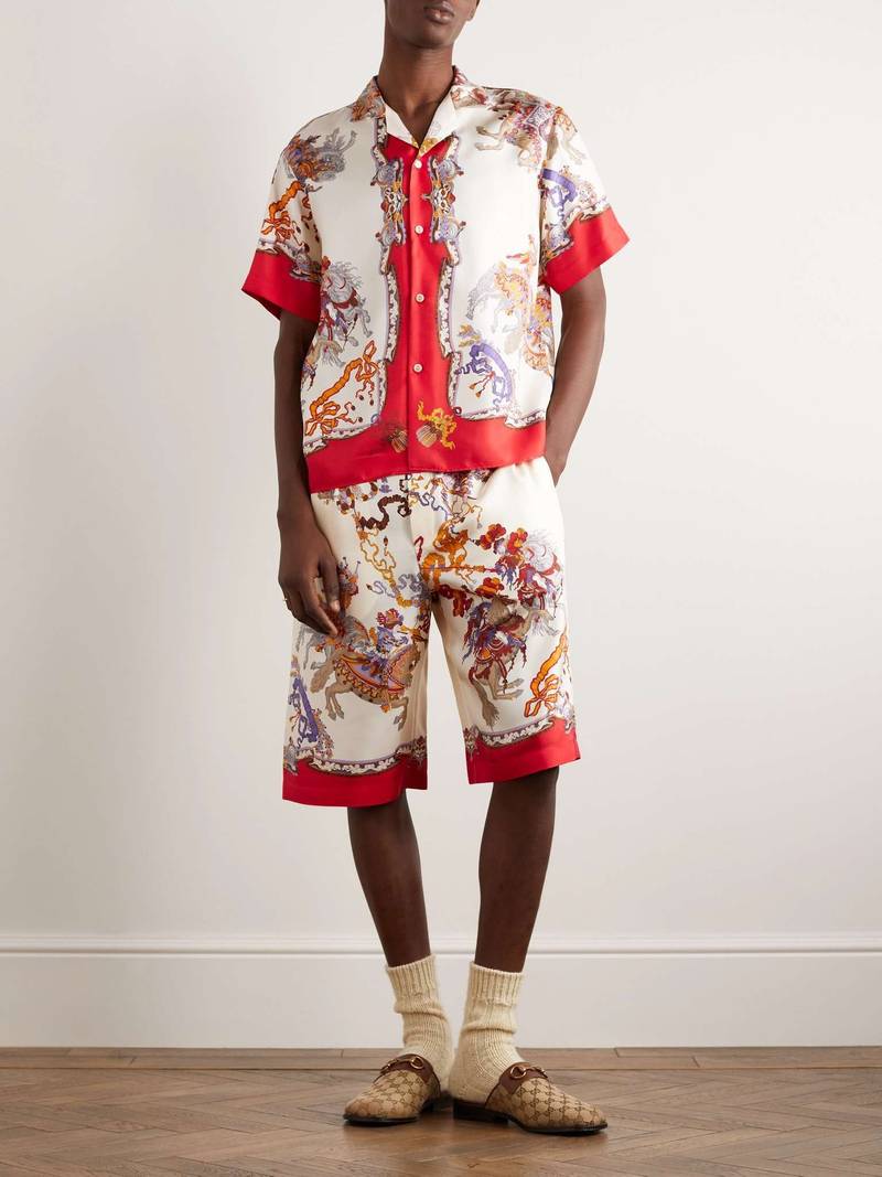 GUCCI Straight-Leg Printed Silk-Twill Shorts outlook