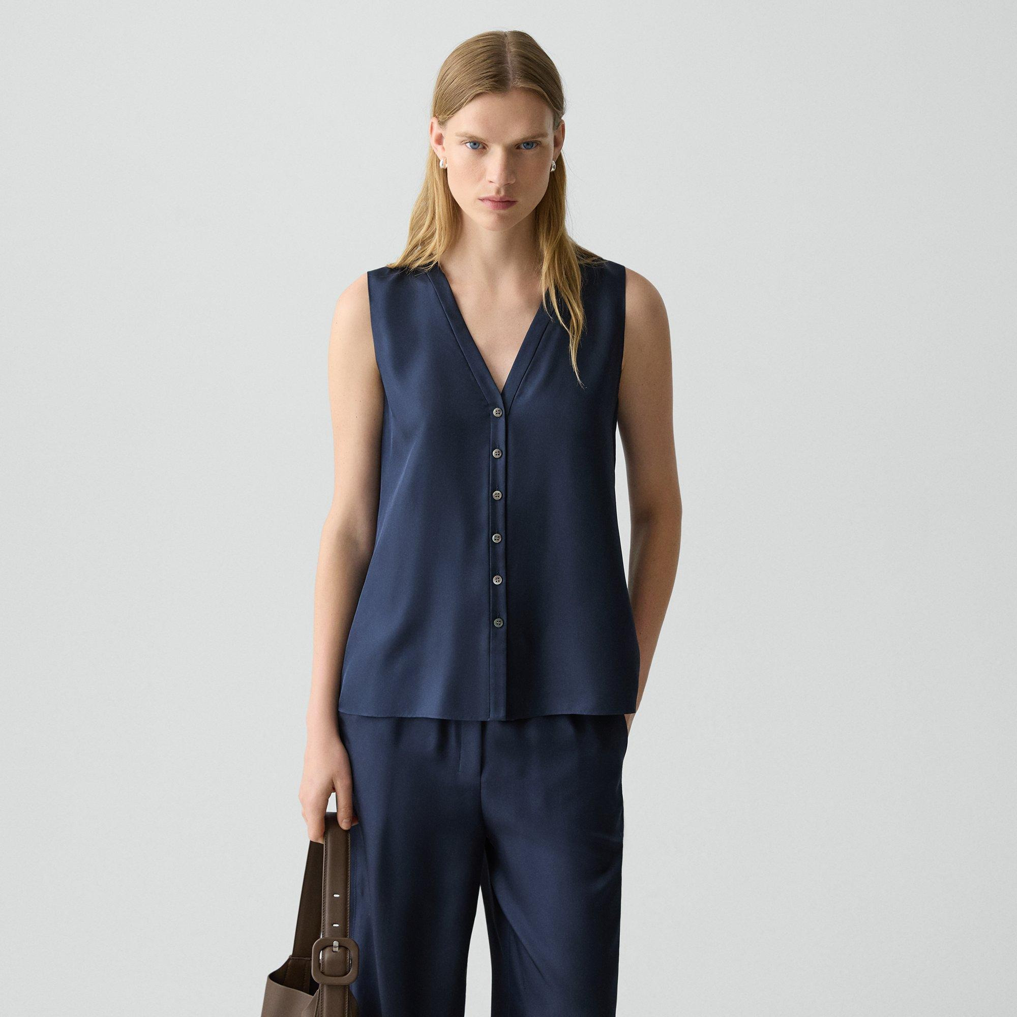 Sleeveless Button-Down Blouse in Mod Silk Twill - 2