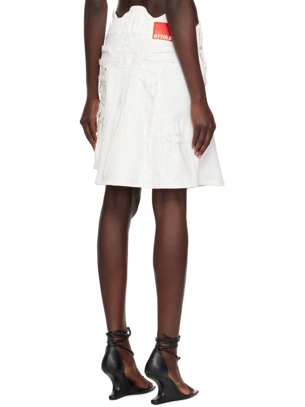 White Frayed Edge Denim Miniskirt - 3
