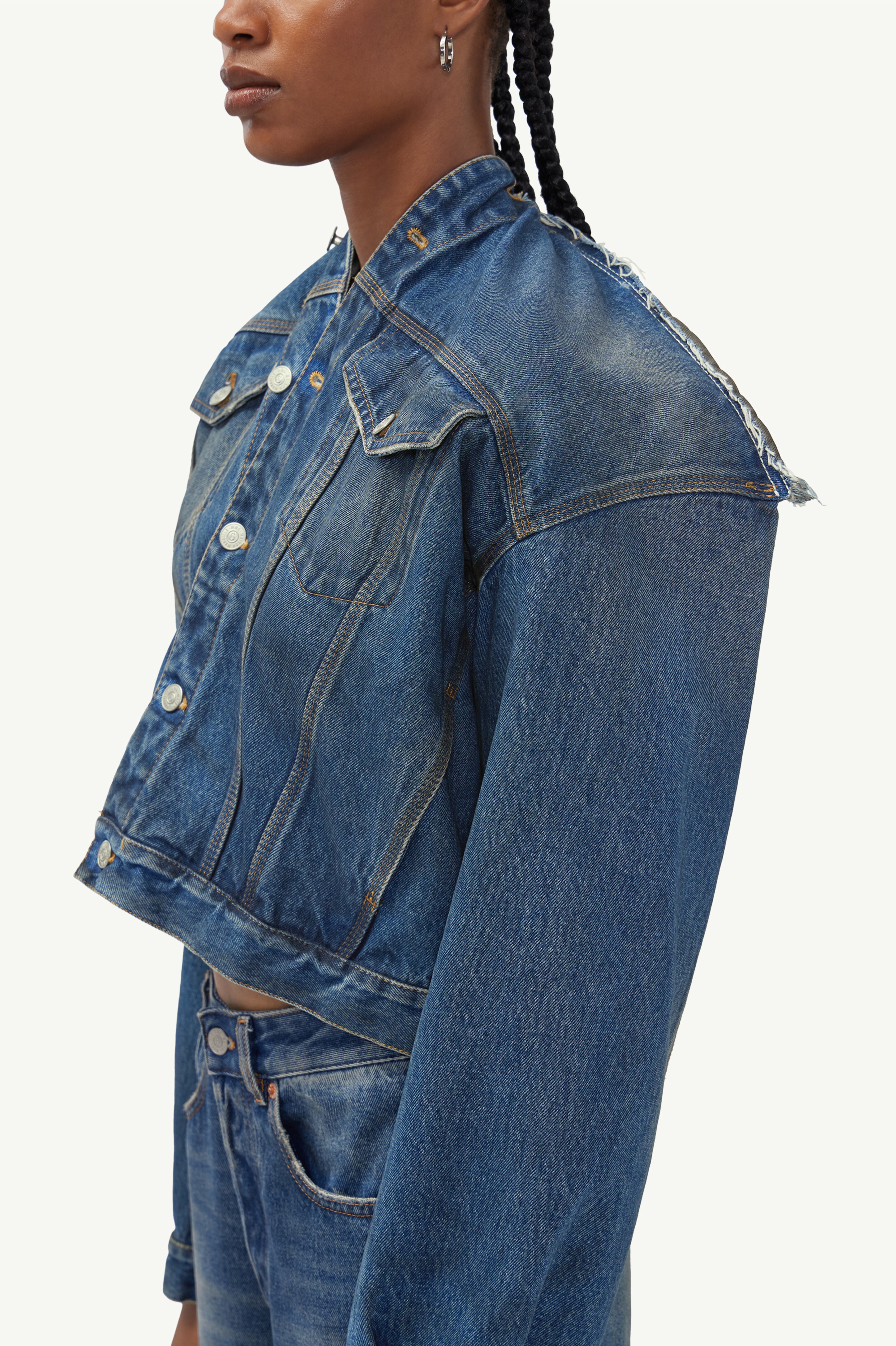 Collarless denim jacket - 5