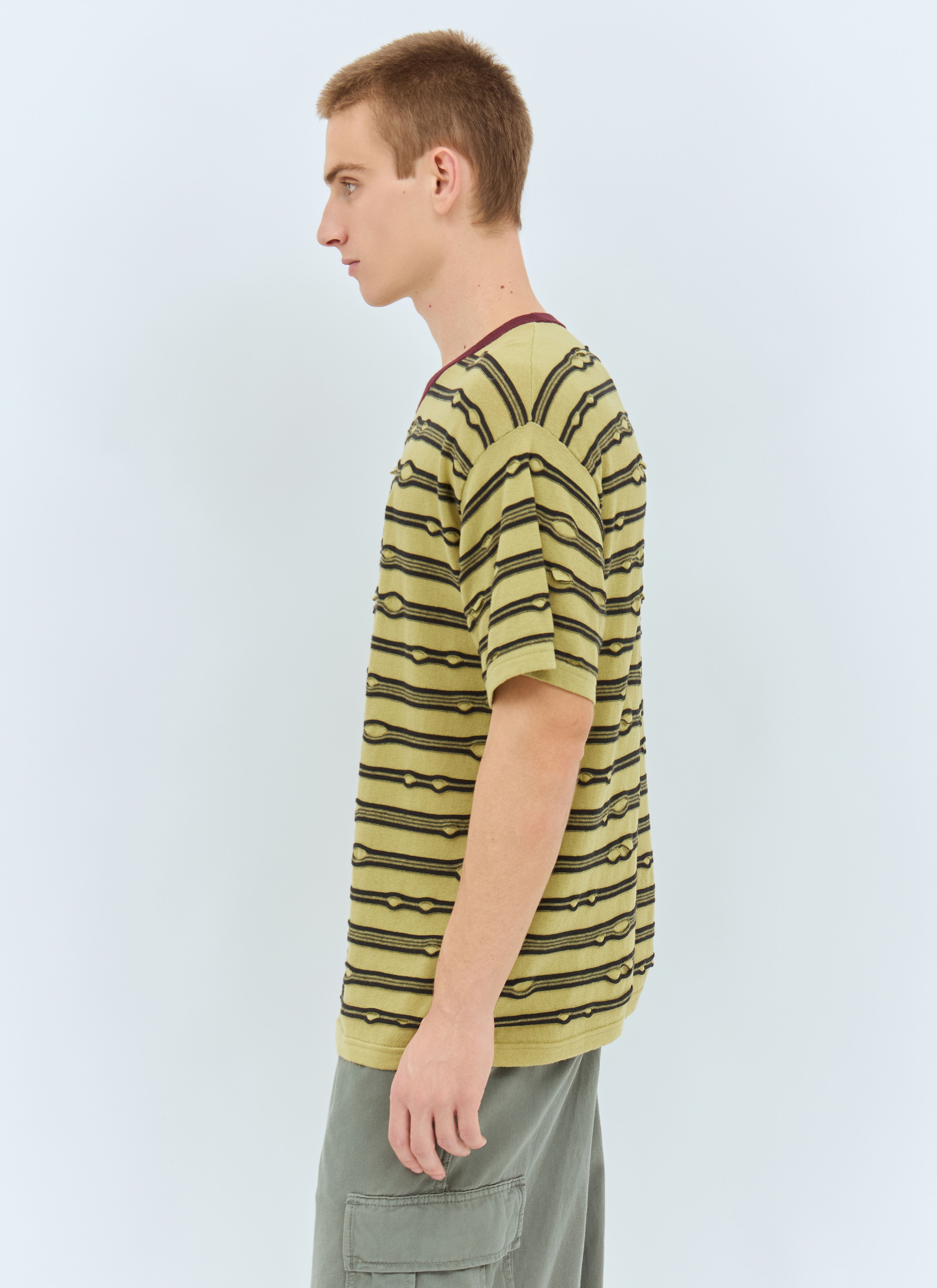 Embroidered Puckered Striped T-Shirt - 4