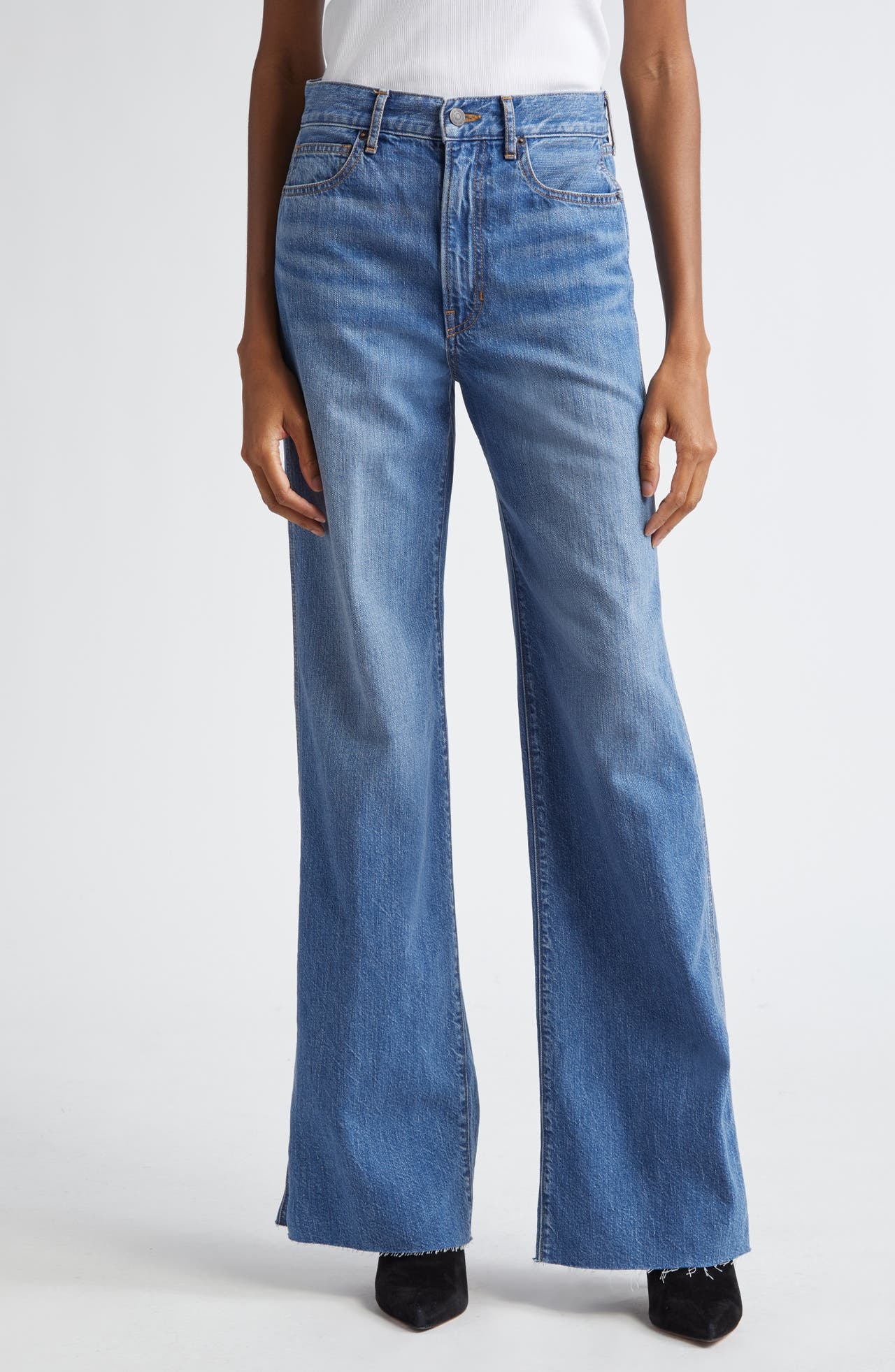 Veronica Beard Taylor High Waist Raw Hem Wide Leg Jeans in Bright Lakeshore at Nordstrom - 1