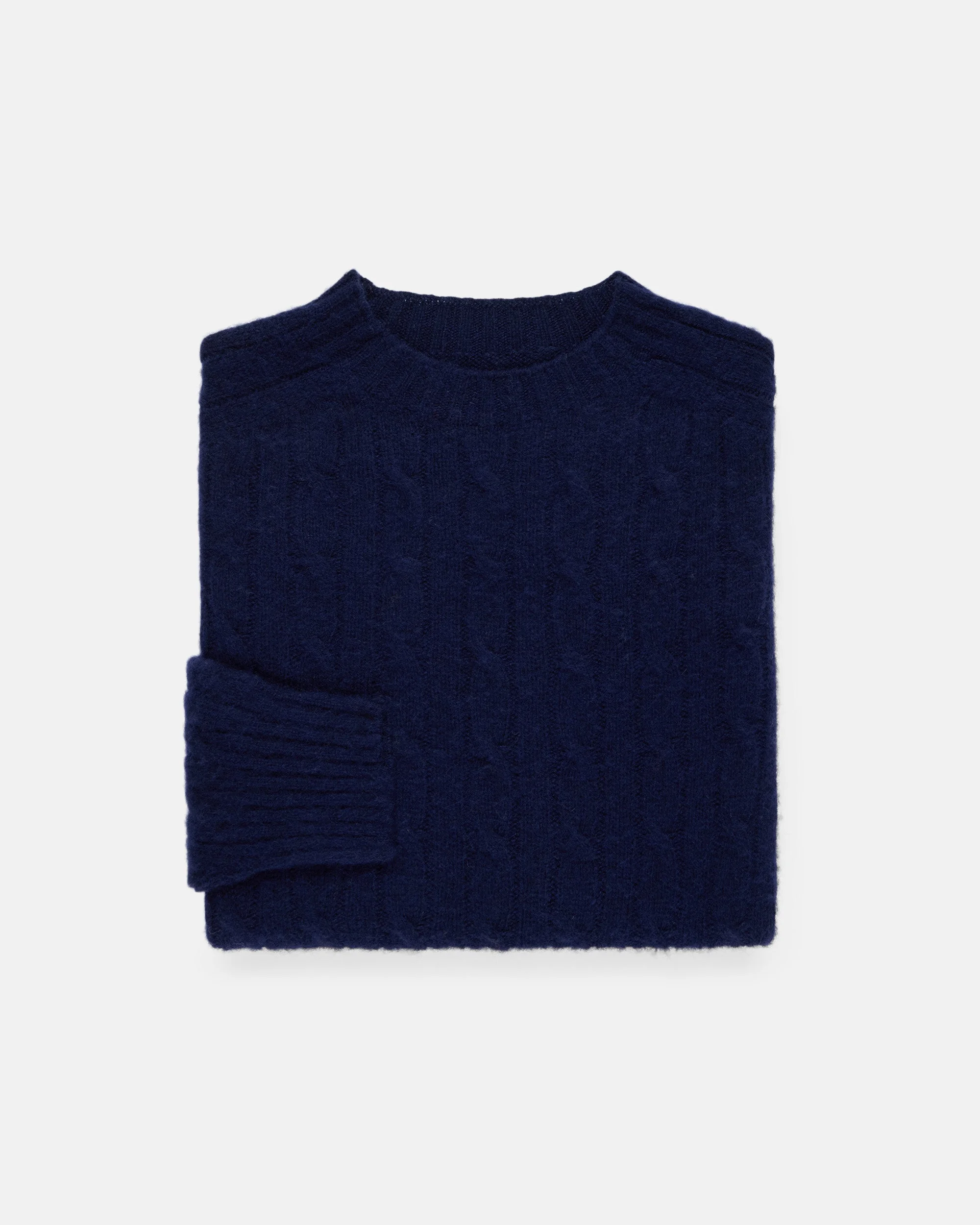 MADE-IN-SCOTLAND NAVY SHAGGY DOG CABLE KNIT SWEATER - CLASSIC FIT - 1
