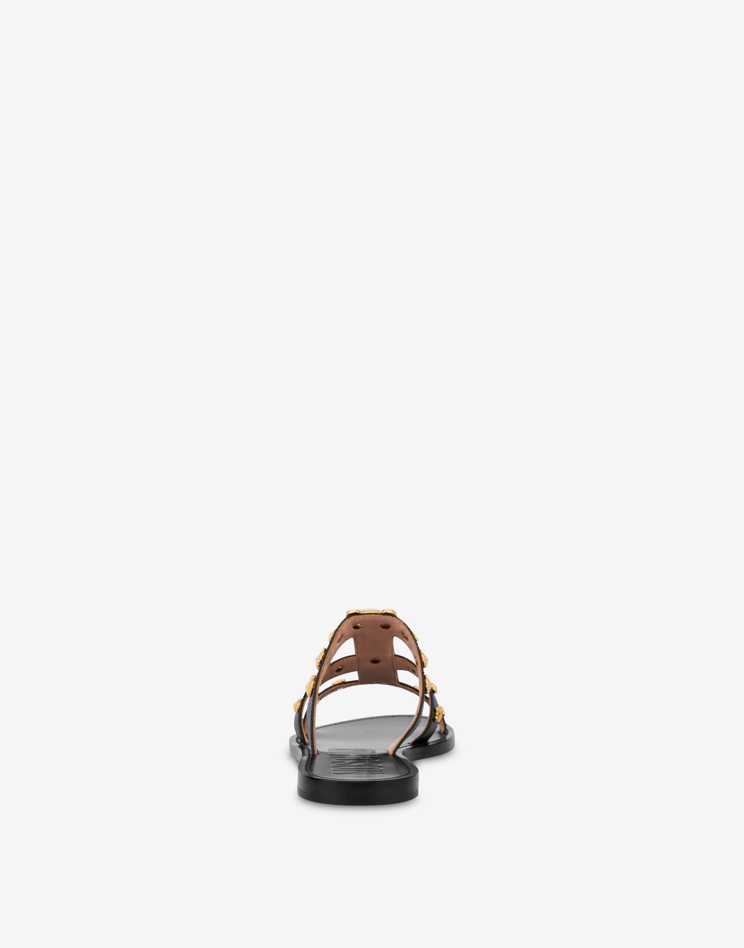 CALFSKIN TEDDY STUDS FLAT SANDALS - 3