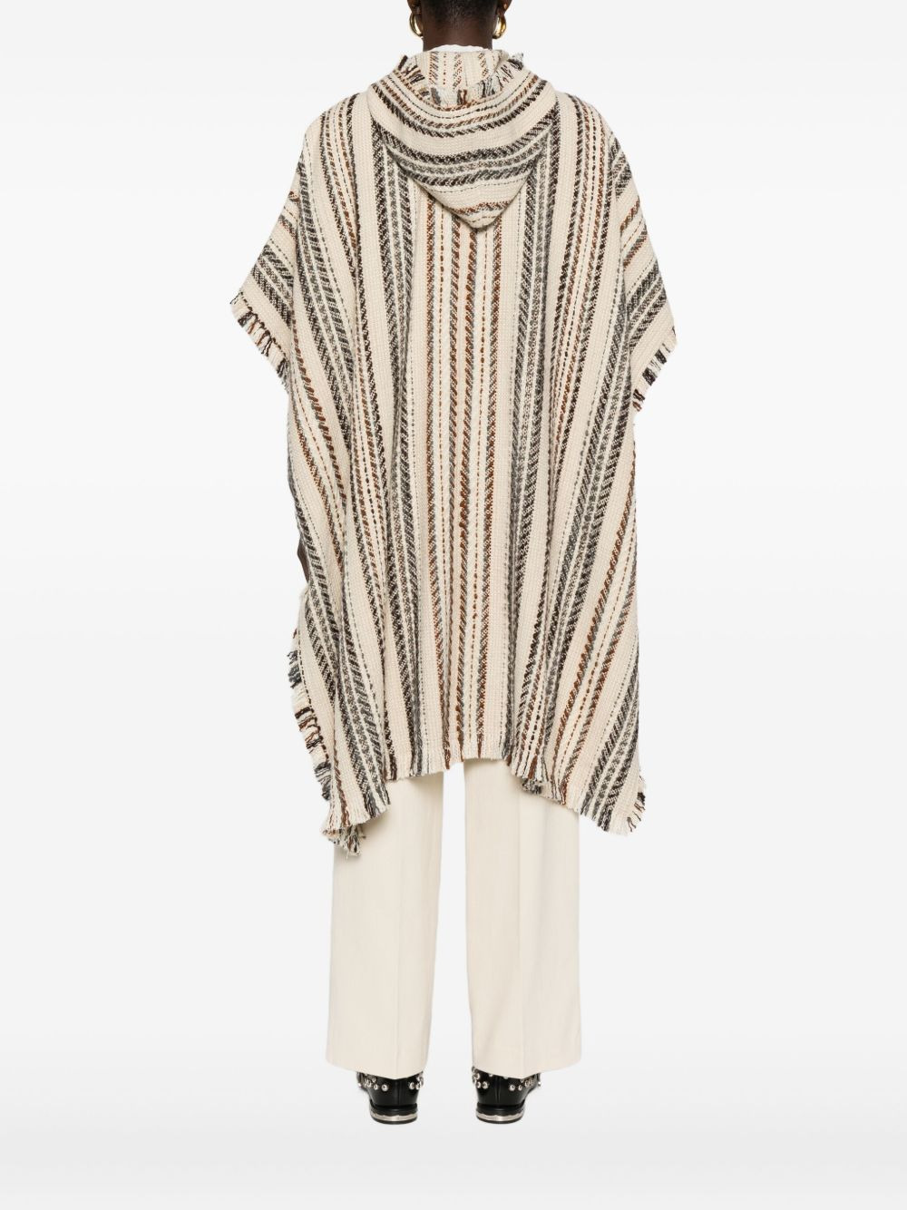 striped fringed hooded coat - 4