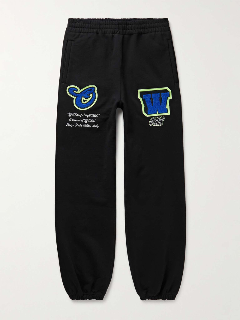 Tapered Logo-Appliquéd Embroidered Cotton-Jersey Sweatpants 1