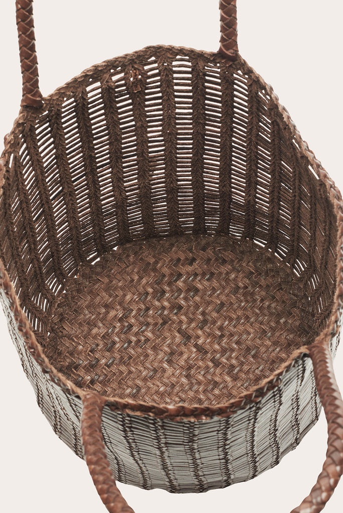 ROUND LEATHER BASKET DARK BROWN - 5