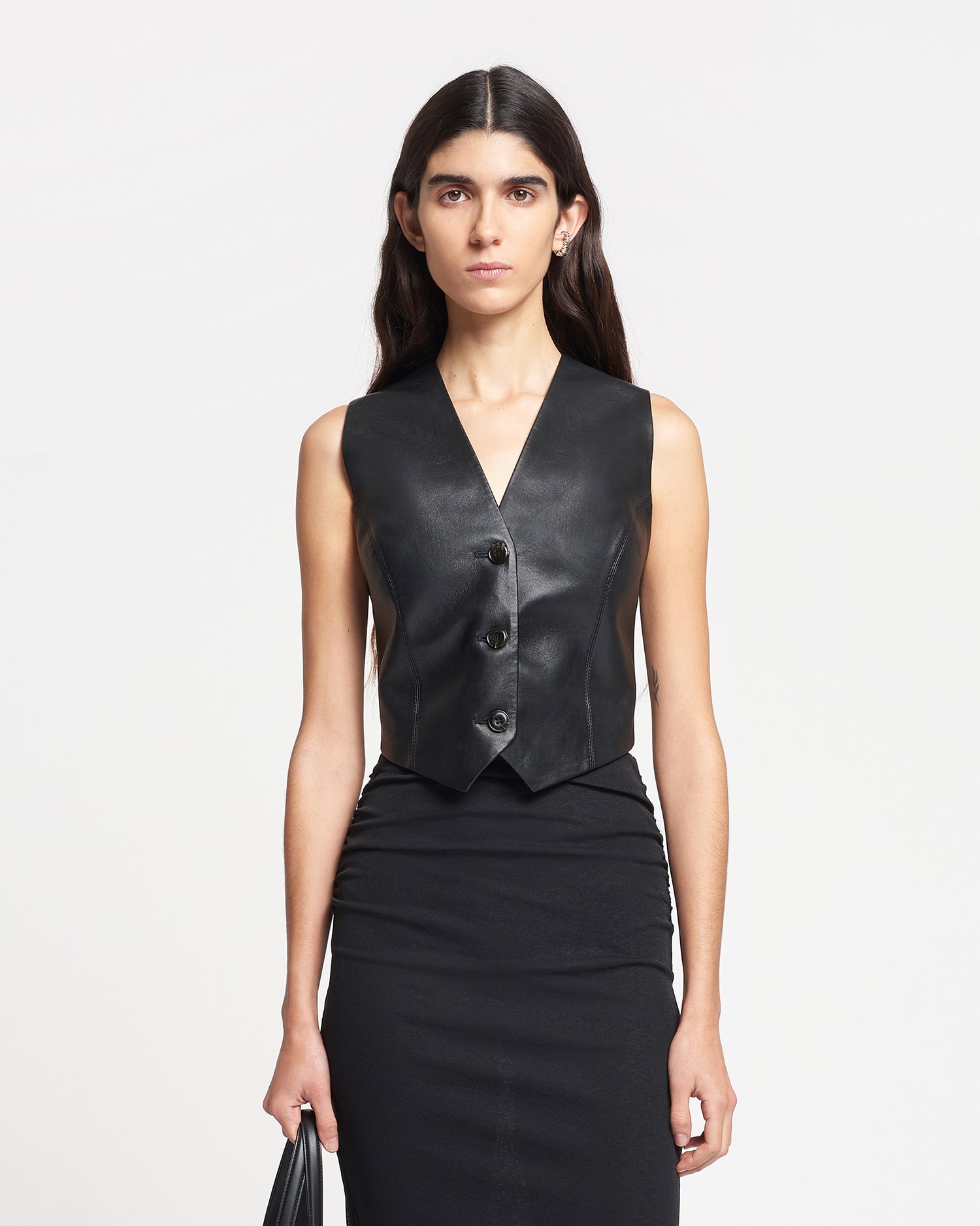 Cropped Regenerated Leather Vest - 2