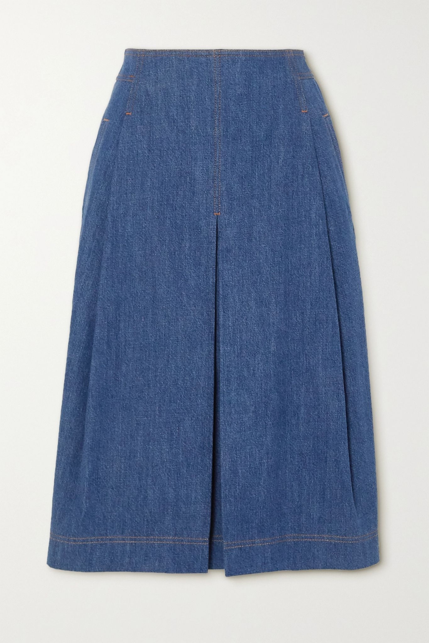 Pleated organic denim midi skirt - 1