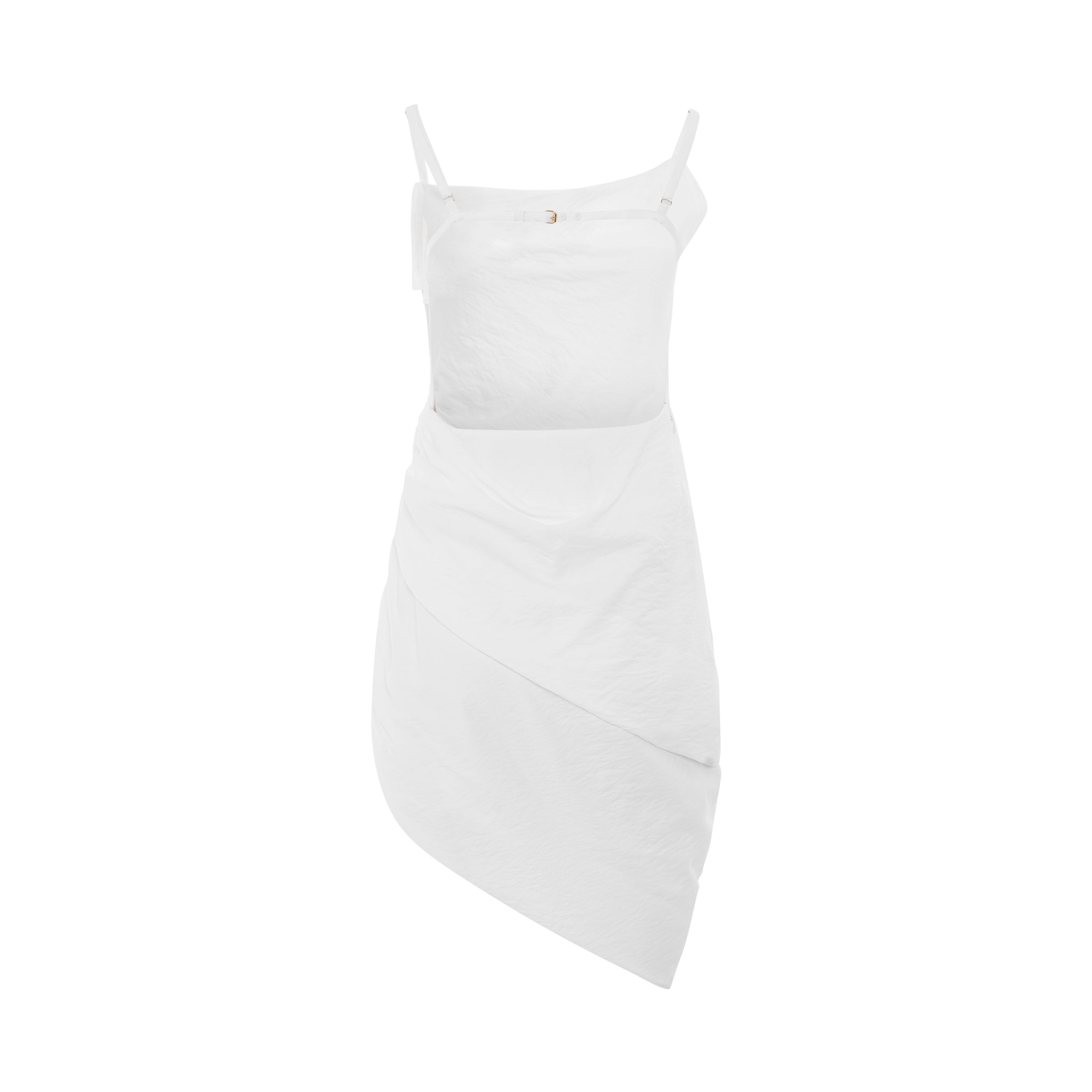 Saudade Asymmetric Draped Mini Dress in White - 4