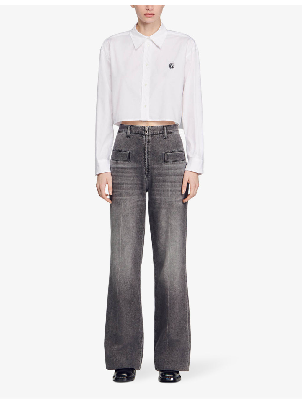 Logo-embroidered cropped cotton shirt - 2