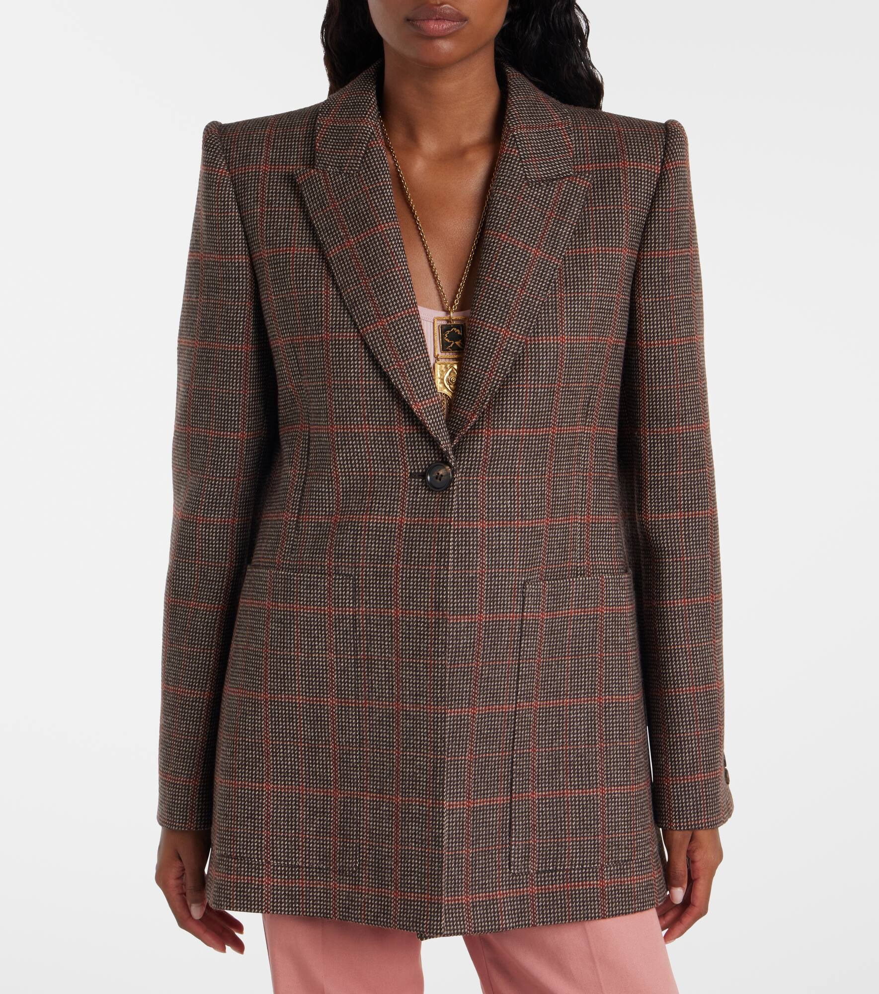Checked virgin wool blazer - 6
