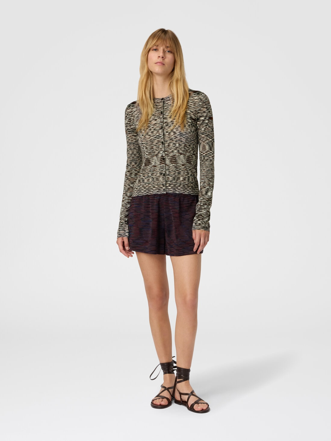 Short Crew Neck Cardigan in Smooth Flame Knit - 2