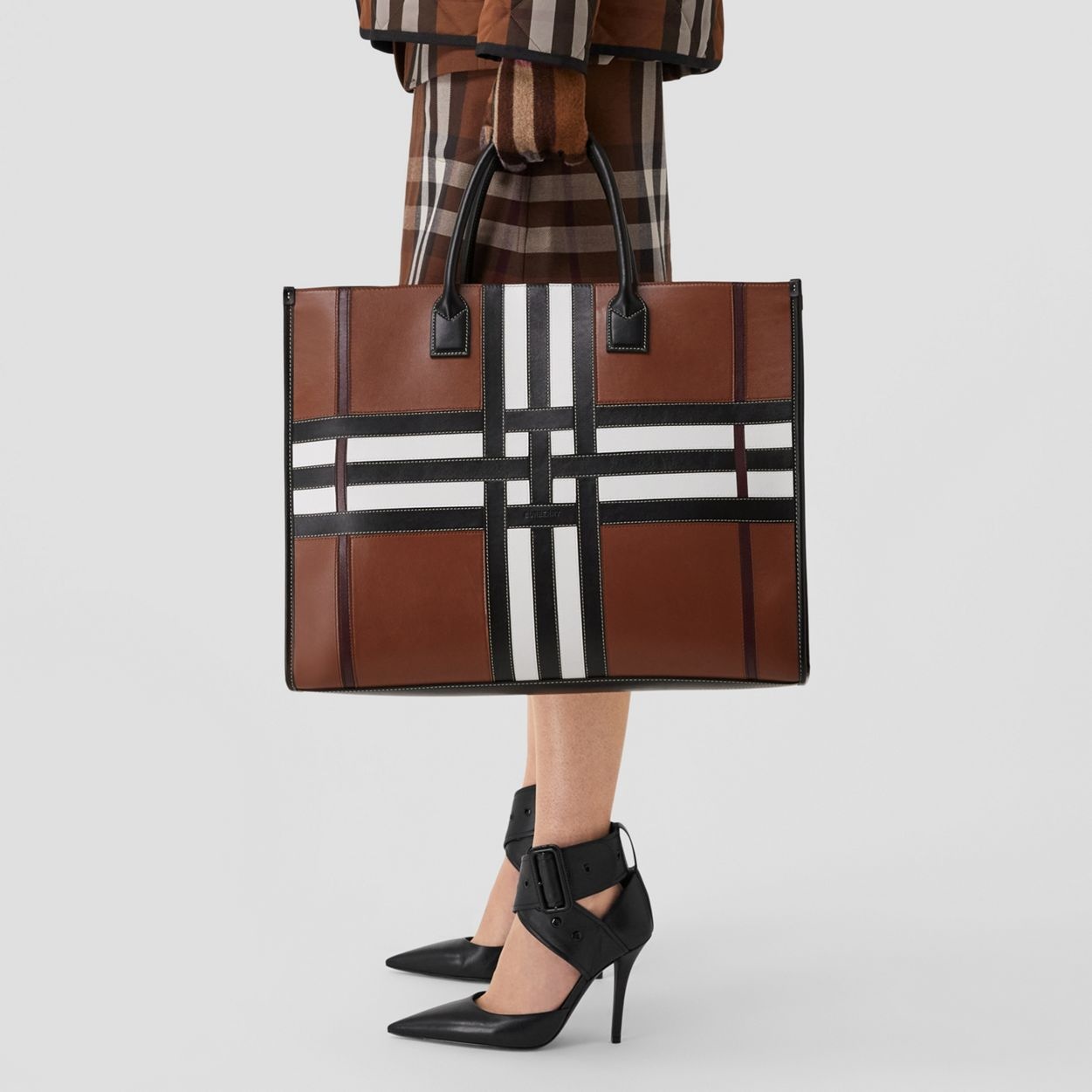 Exaggerated Check Leather Tote - 3