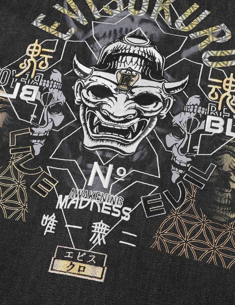 Hannya and Logo Embroidered Denim Jacket 12