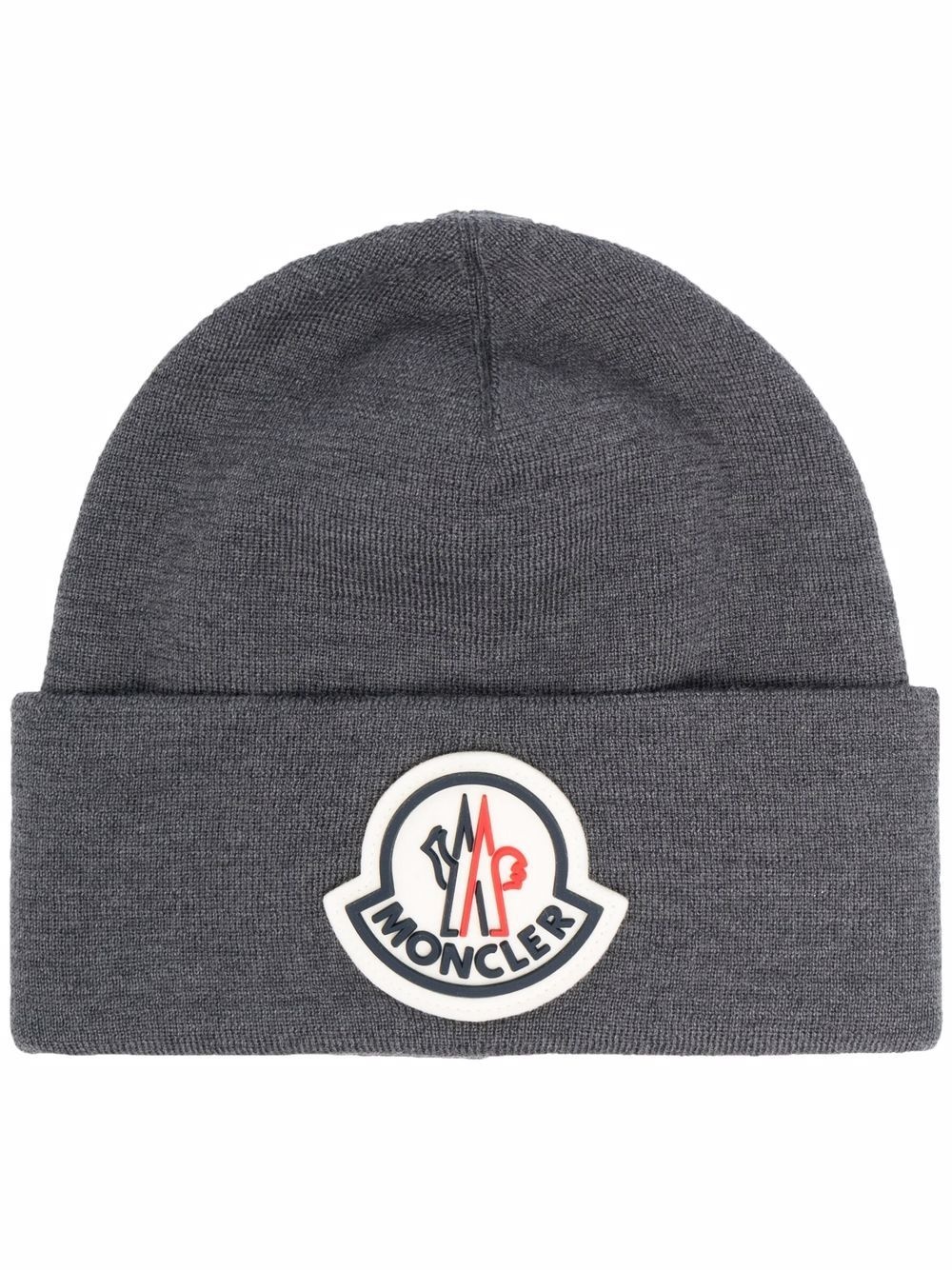 logo-patch wool beanie - 1