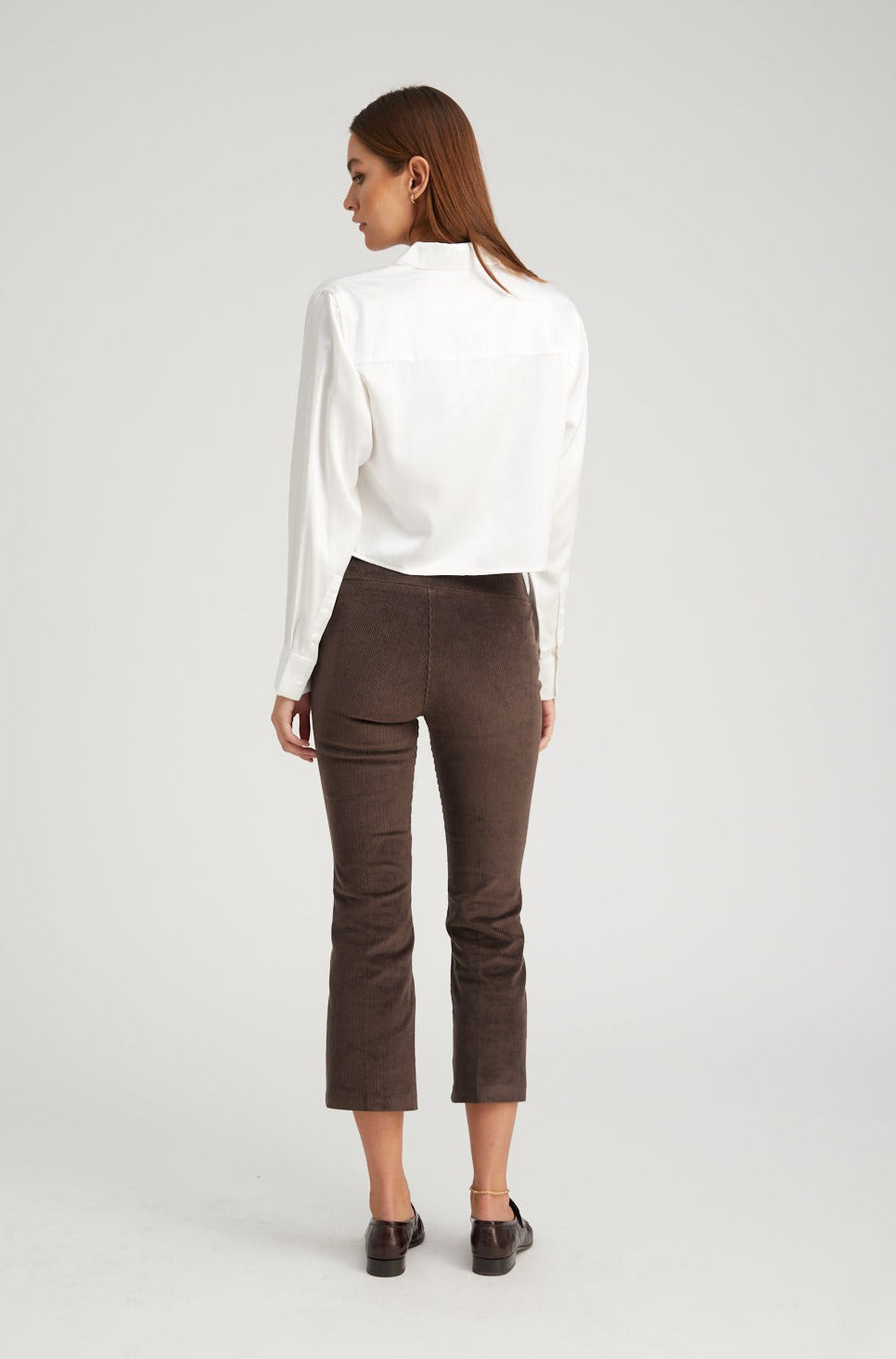DARK CHOCOLATE CORDUROY CROP FLARE PANTS - 3