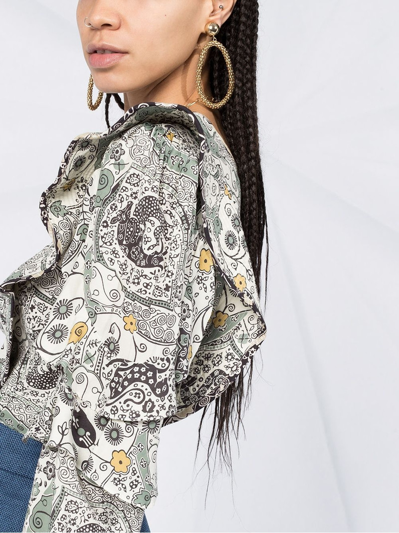 floral print ruffle 트림 블라우스 3