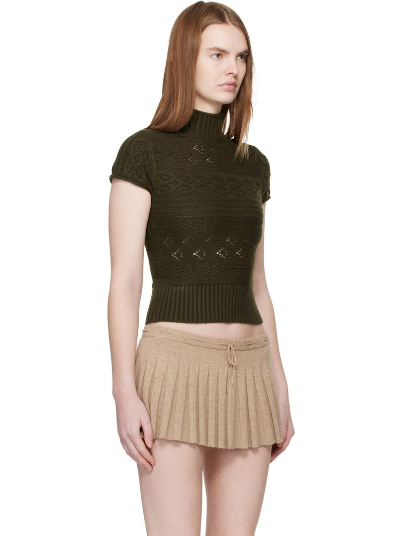 Khaki Vivienne Short Sleeve Cable Turtleneck 2