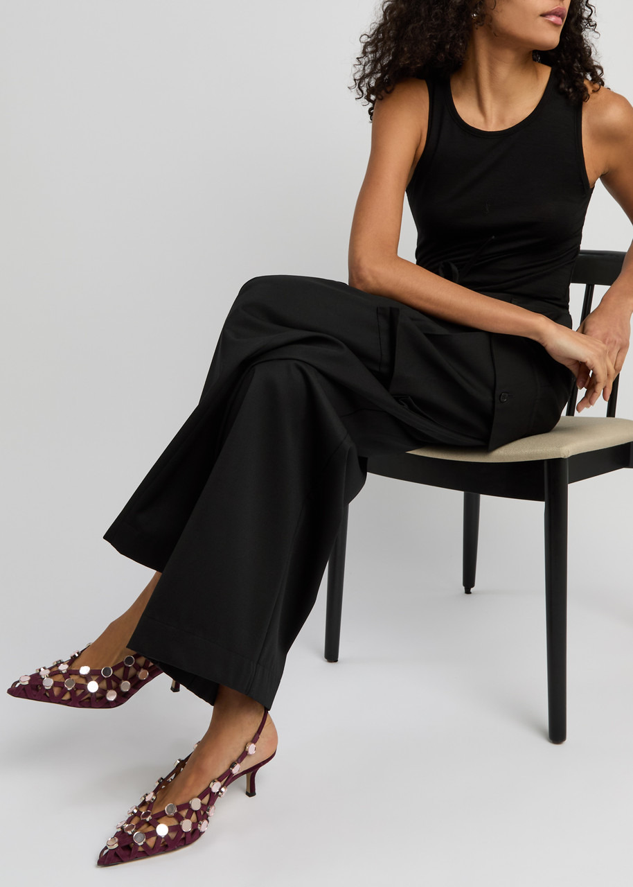 The Attico Grid 50 Embellished Suede Slingback Pumps - 5