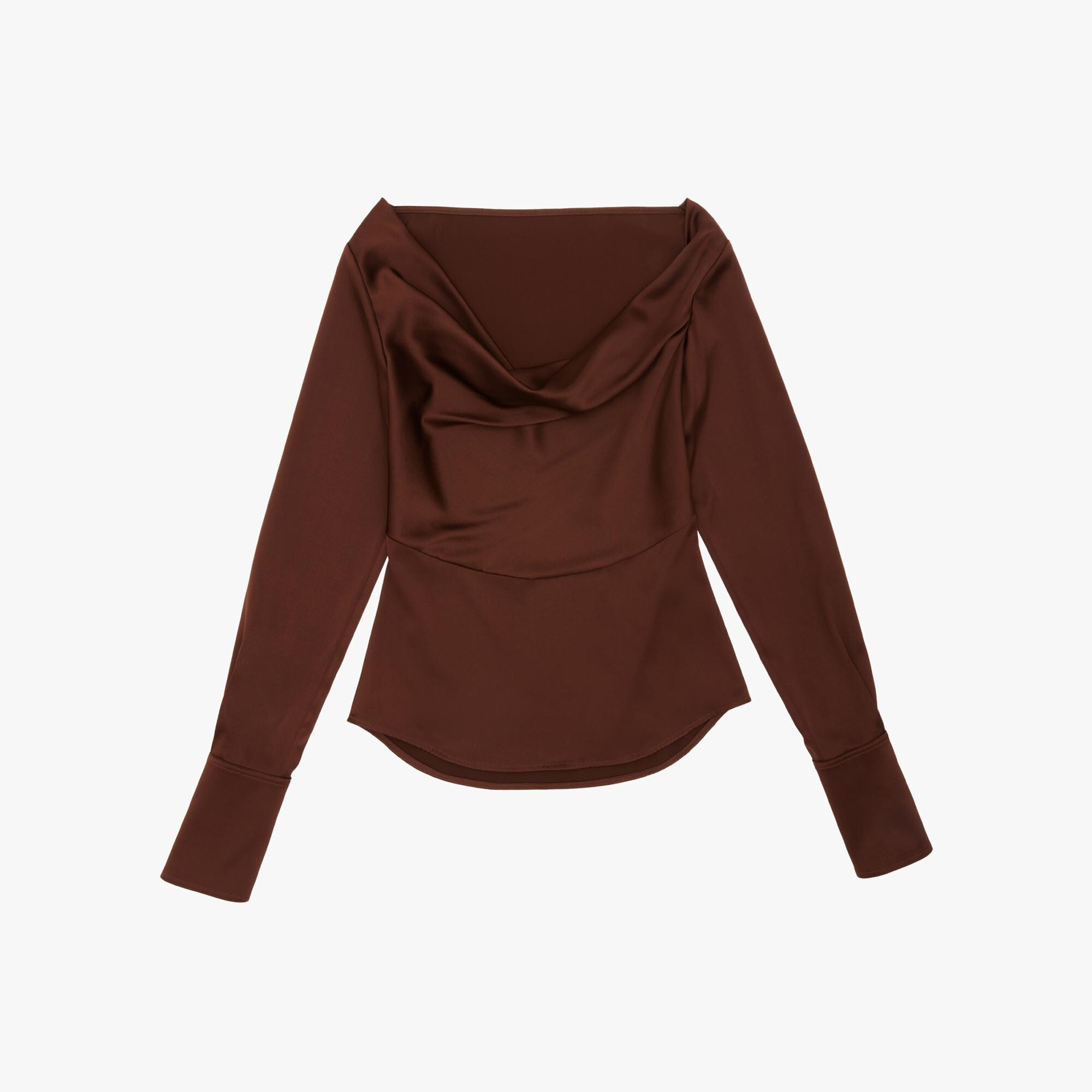 STRETCH SILK COWL NECK BLOUSE - 1
