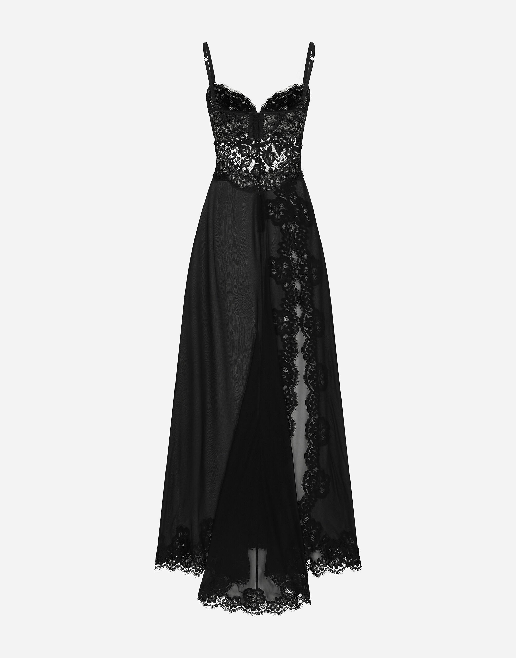 Long silk chiffon and Chantilly lace slip dress - 2