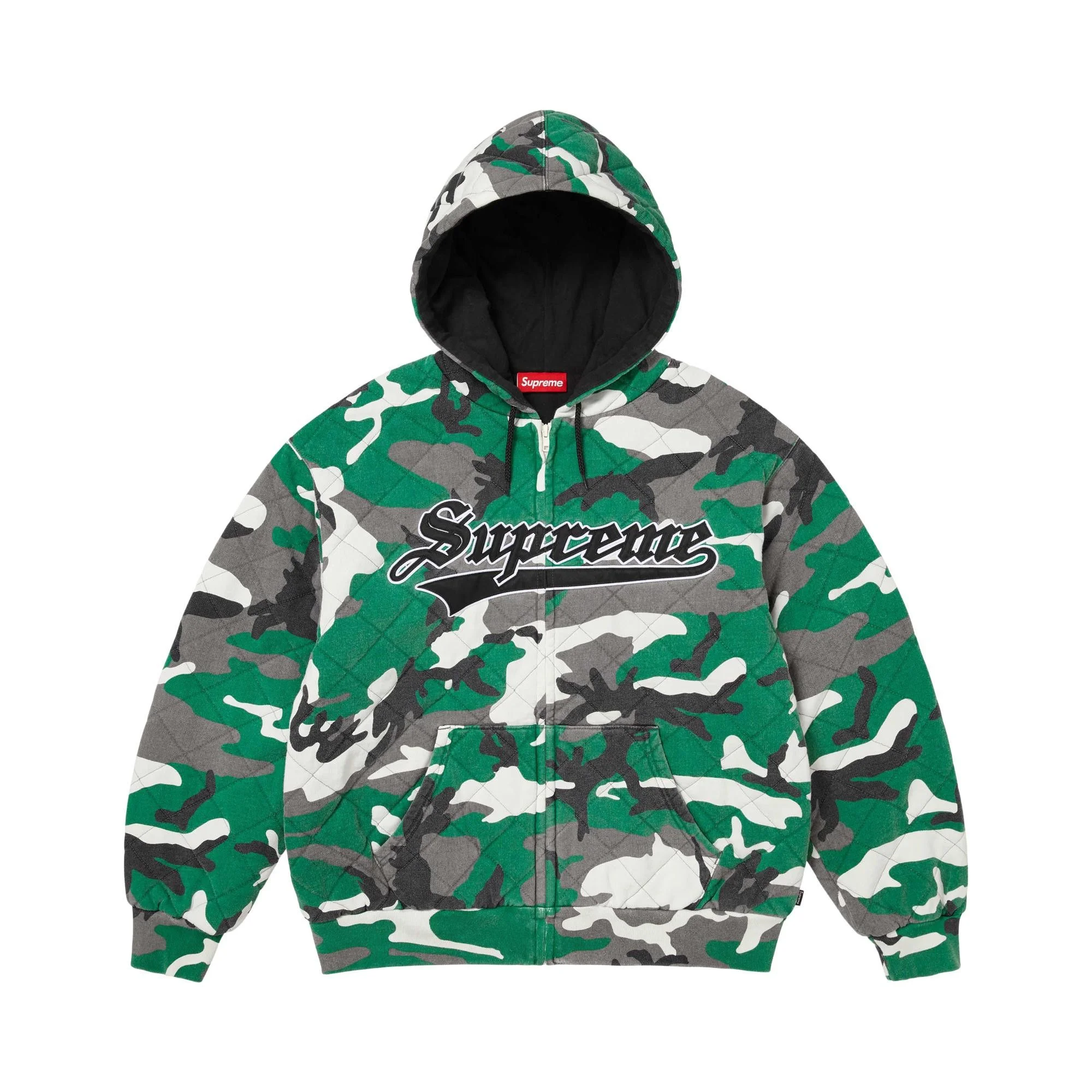 Supreme Quilted Zip Up Hooded Sweatshirt 'Green Camo' - 1