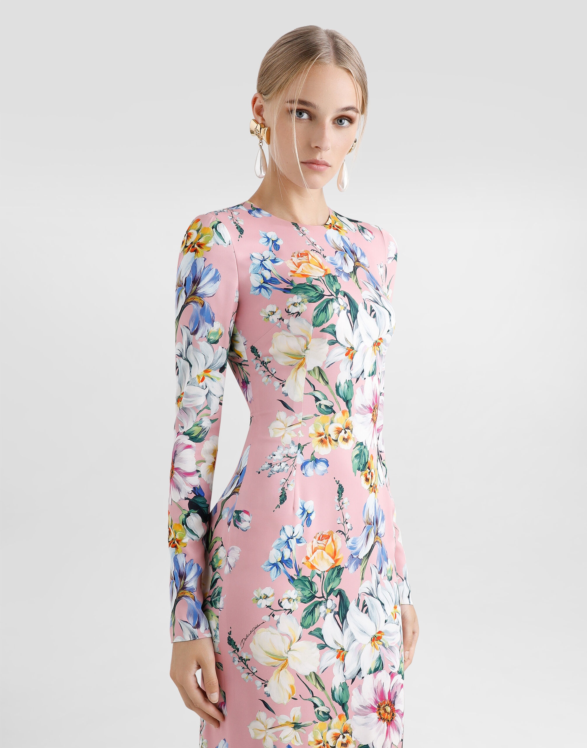 Charmeuse calf-length sheath dress with floral print - 4