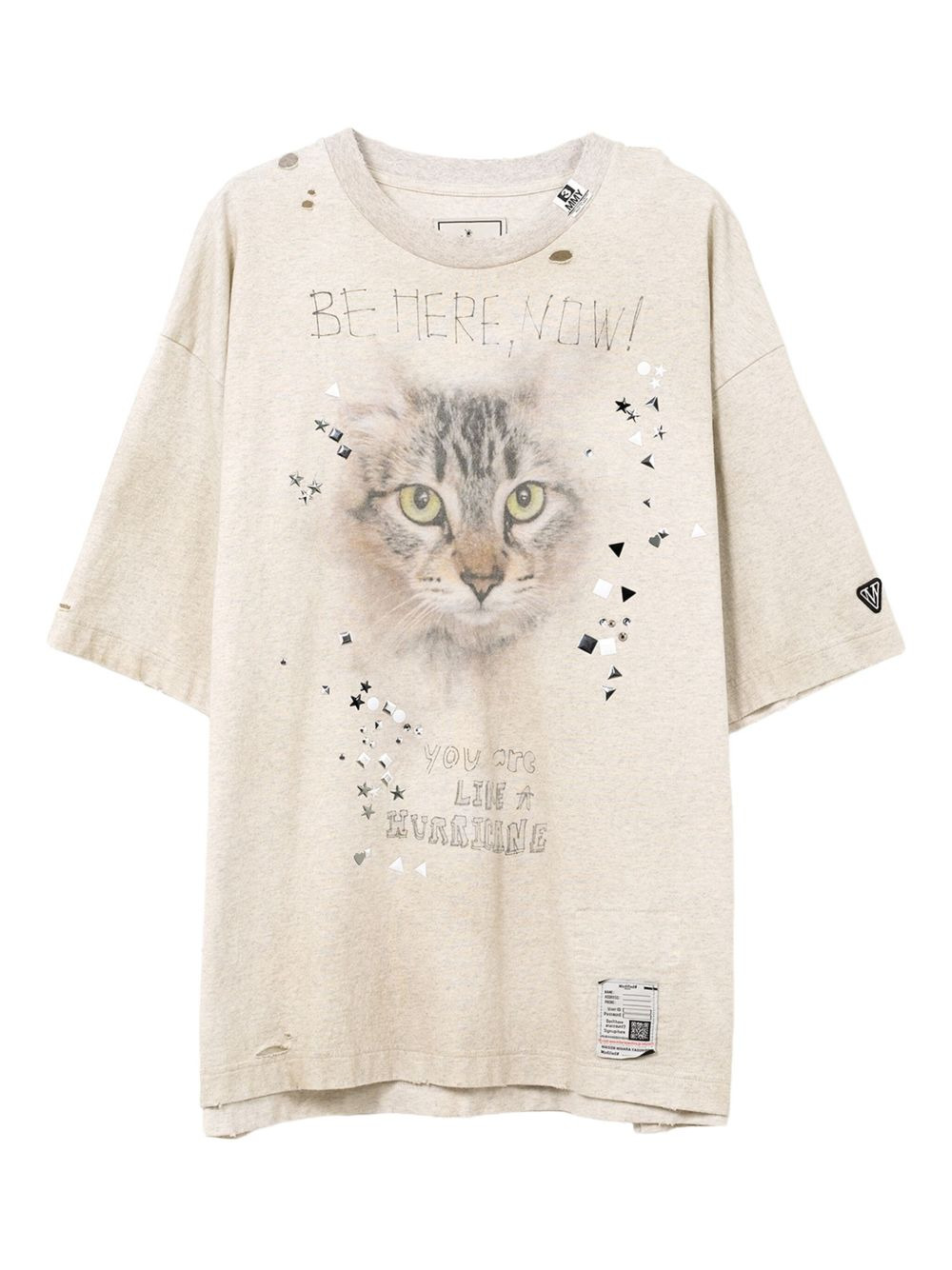 cat-print distressed T-shirt - 1