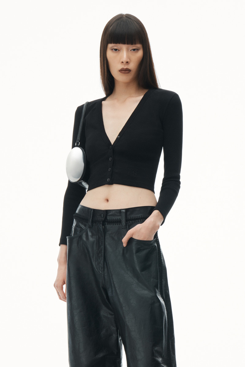 Logo Embossed Cropped V-Neck Cardigan 2