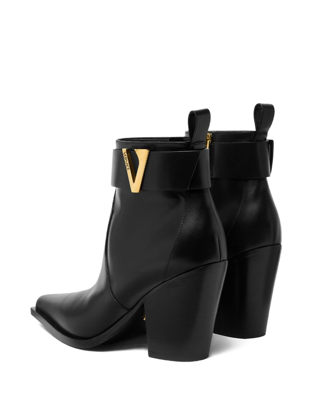 leather V-buckle boots - 4