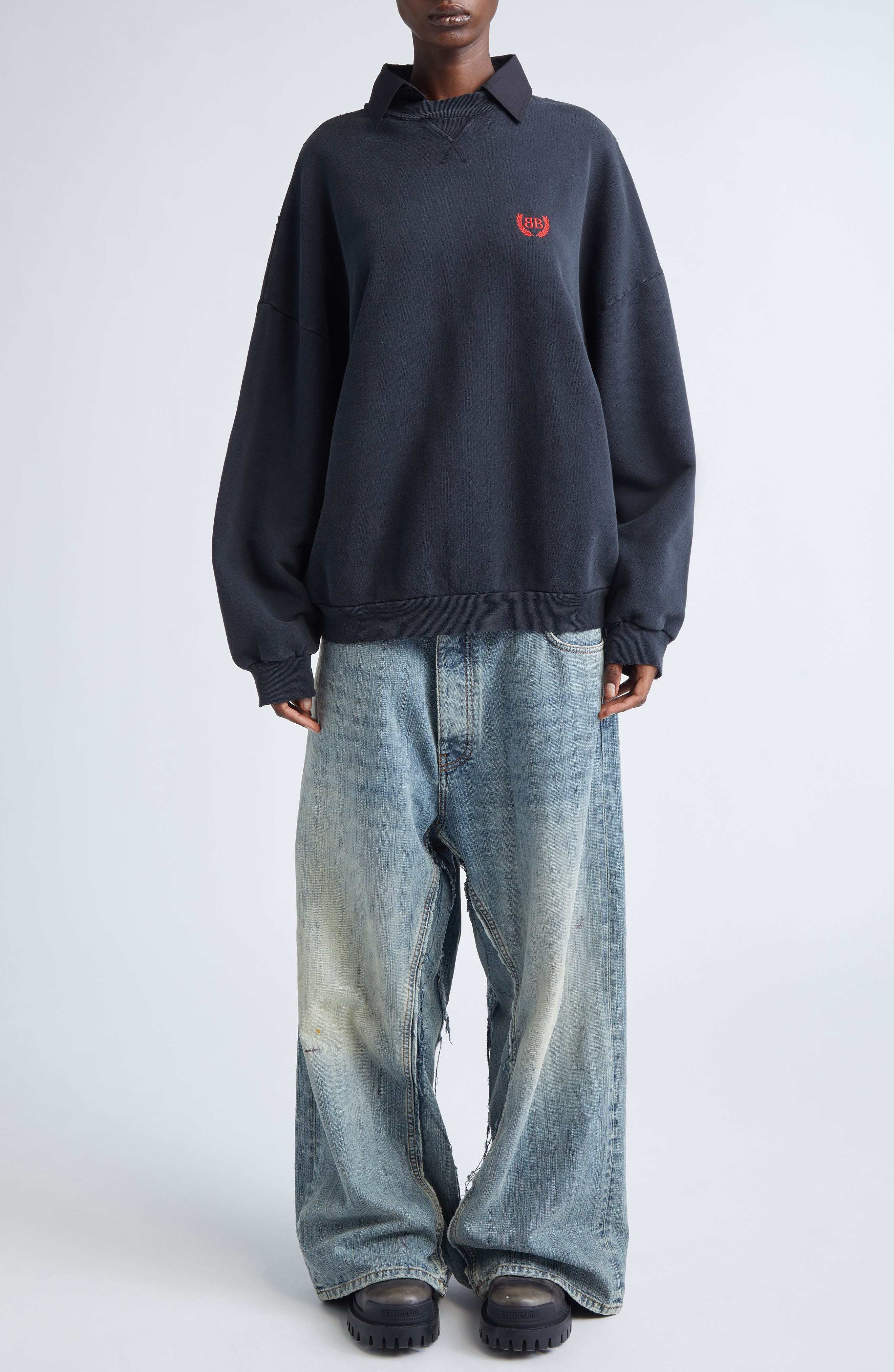 Balenciaga Distressed Layered Jeans in 3969 Iced/Stained at Nordstrom - 2