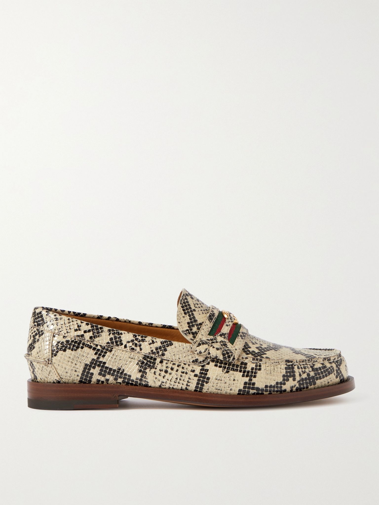 Kaveh Webbing-Trimmed Snake-Effect Leather Loafers - 1