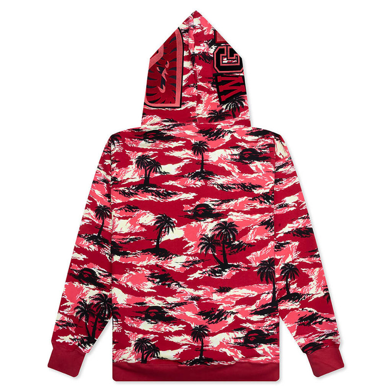 A BATHING APE® PALM TREE CAMO RELAXED FIT SHARK FULL ZIP HOODIE - RED outlook