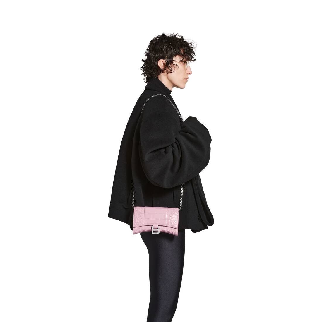 Women's Hourglass Wallet On Chain Crocodile Embossed  in Pink - 4