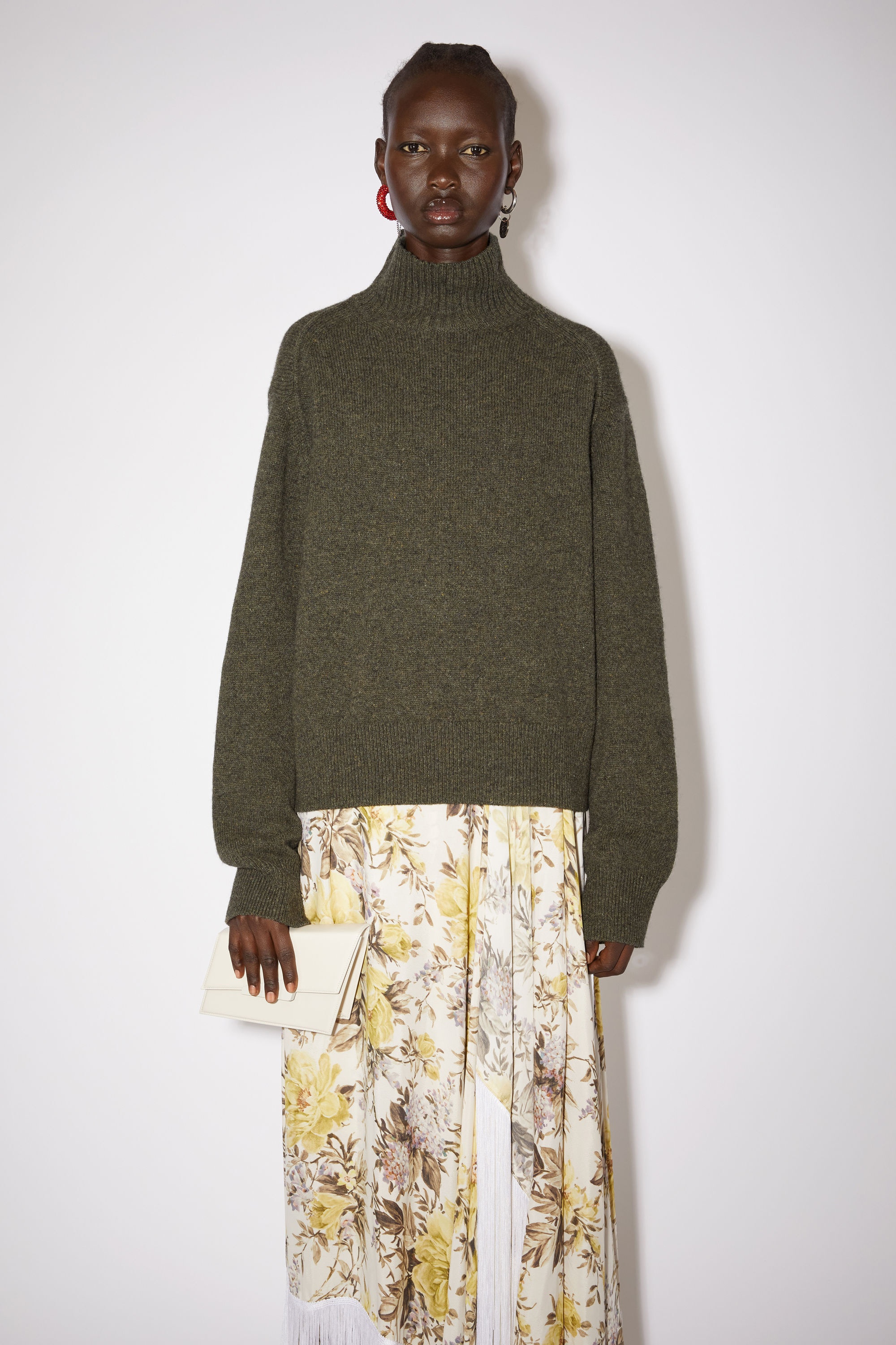 High neck jumper - Dark khaki melange - 2