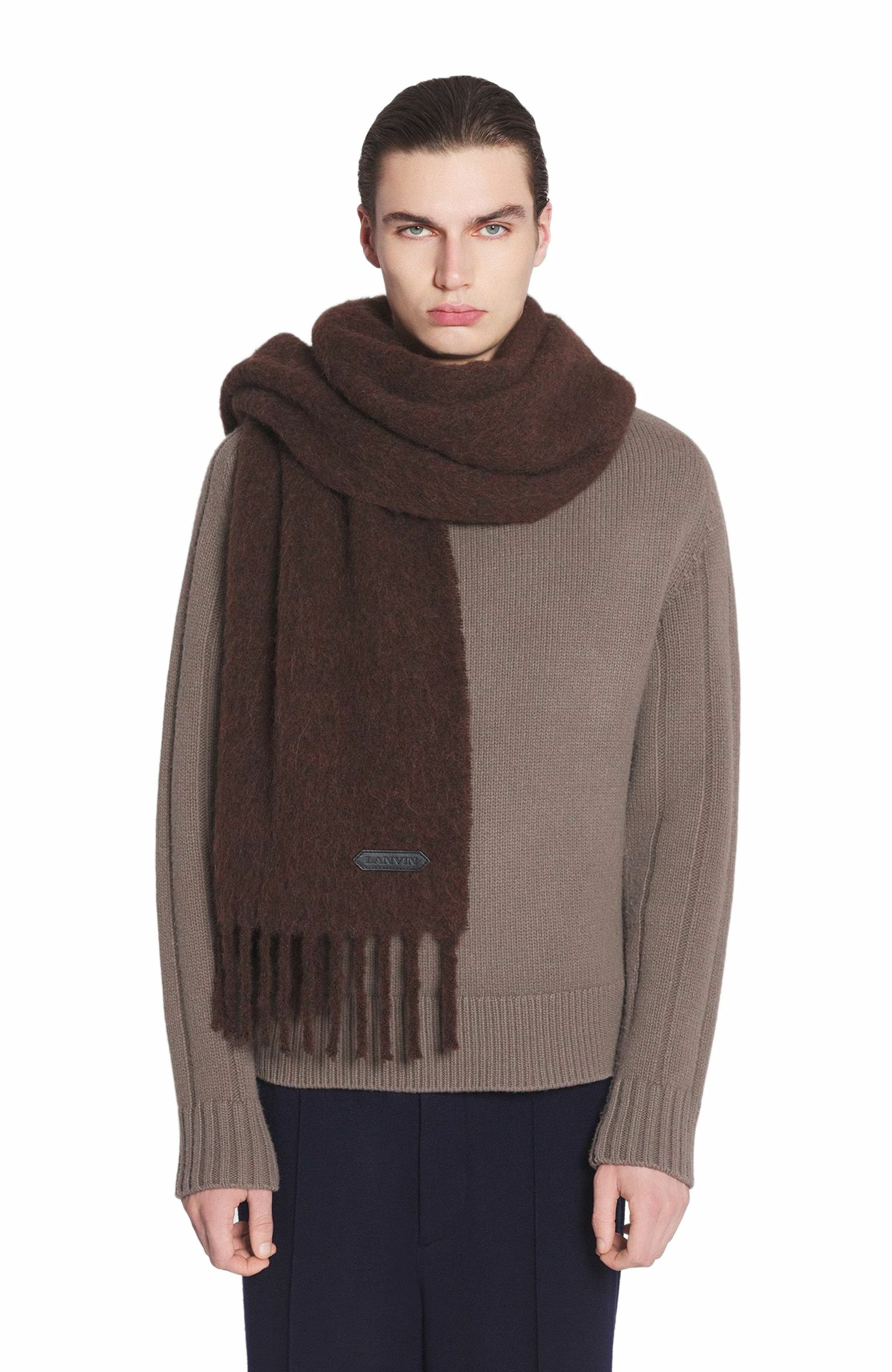 Lanvin FRINGED SCARF IN WOOL in Dark Brown at Nordstrom - 3