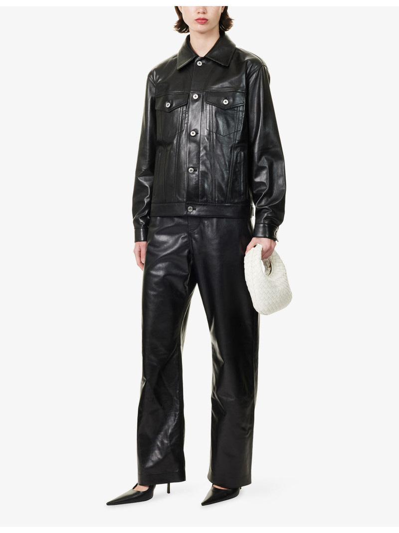 Bottega Veneta Intrecciato-Pocket Straight-Leg Leather Trousers outlook