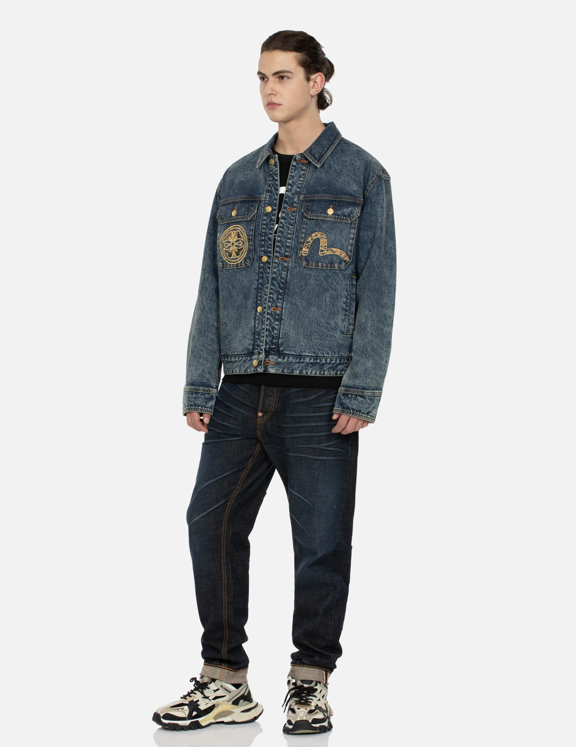 KAMON AND SEAGULL BROCADE APPLIQUÉ WITH CARP EMBRODIERY RELAX FIT DENIM JACKET - 4