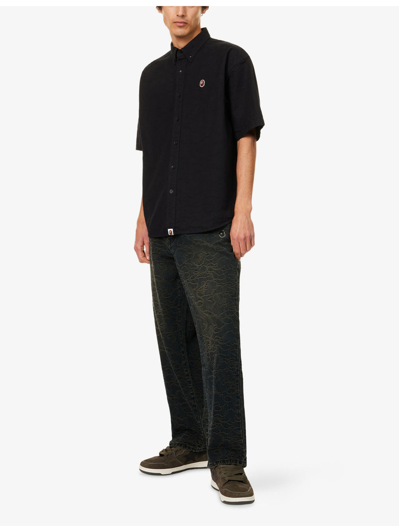 A BATHING APE® One Point Ape Head Jacquard Cotton Oxford Shirt outlook
