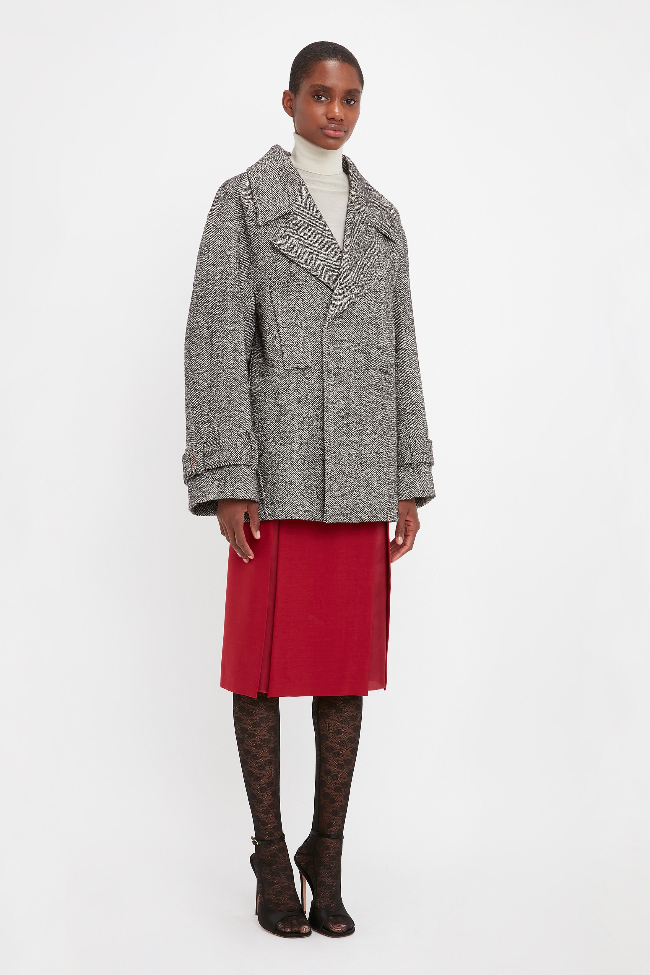 Oversized Pea Coat In Monochrome - 4