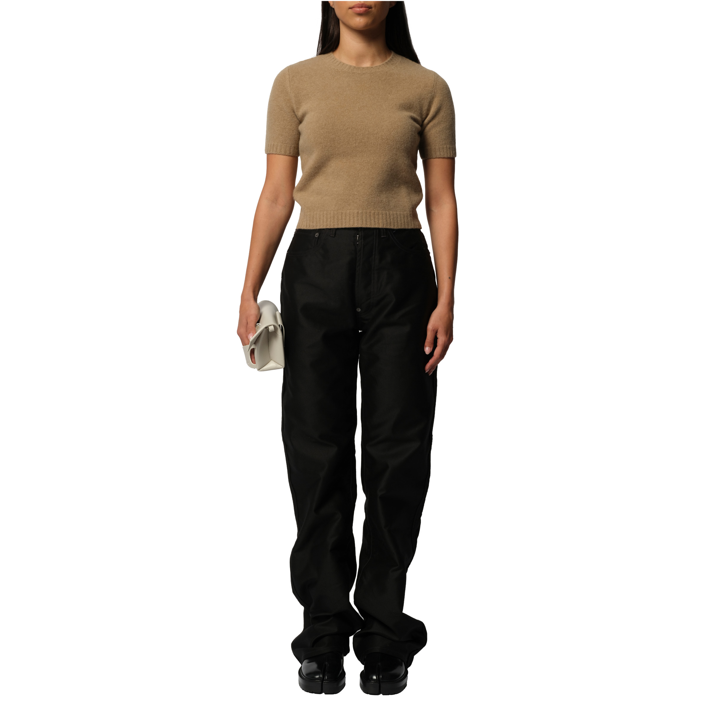 Lambswool Short Sleeve Sweater in Beige - 4