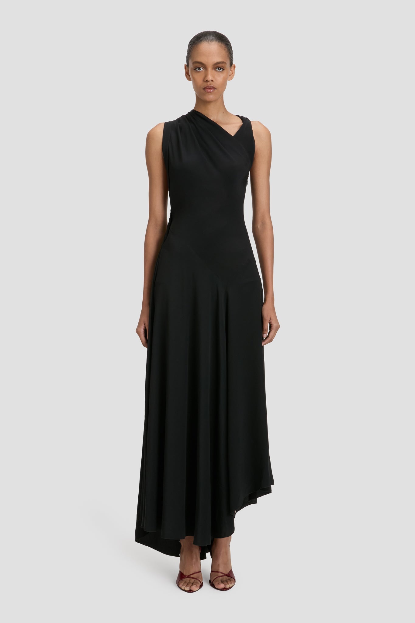 Sleeveless Draped Midi Dress In Black - 2