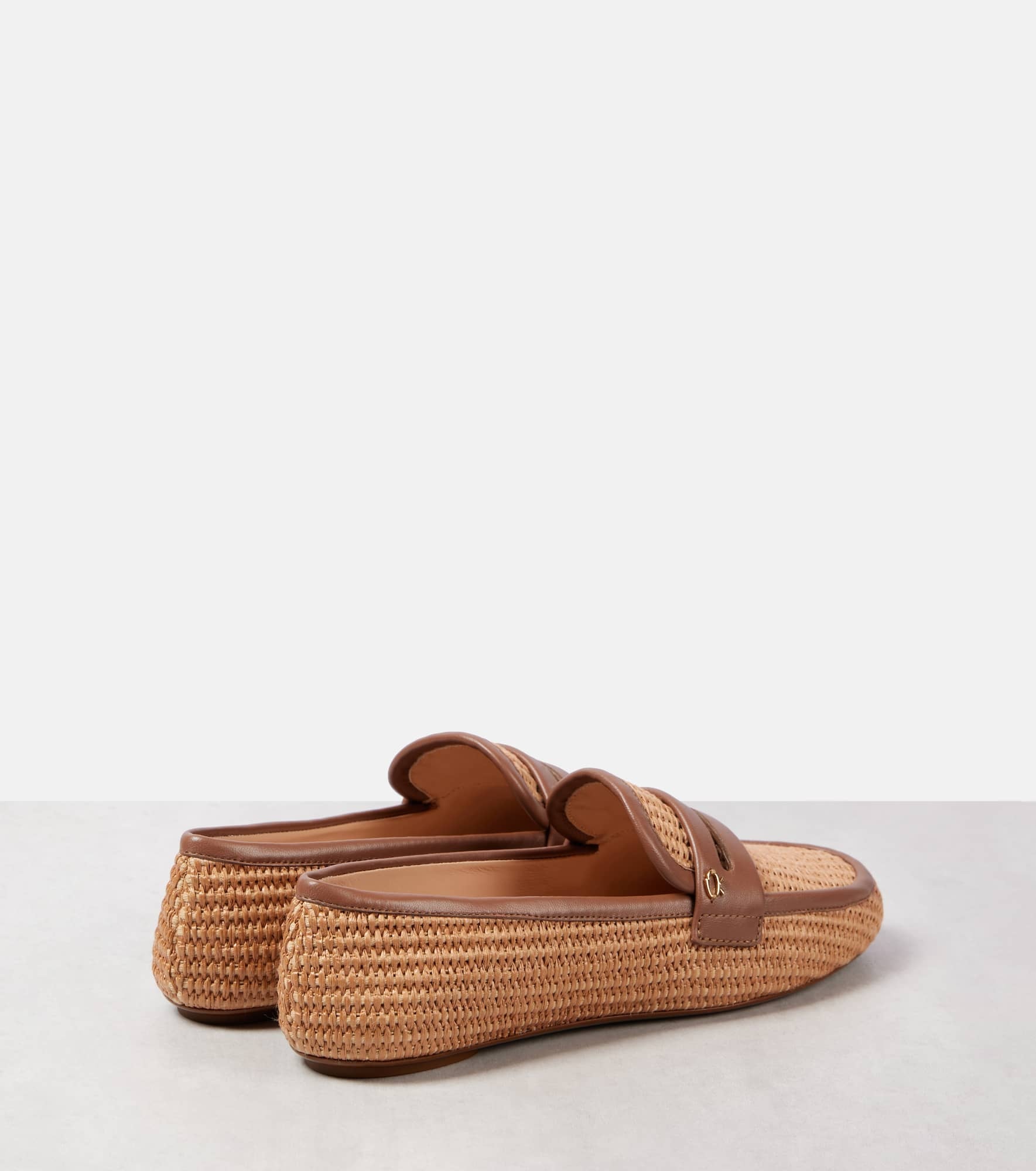 Leather-trimmed raffia loafers - 2
