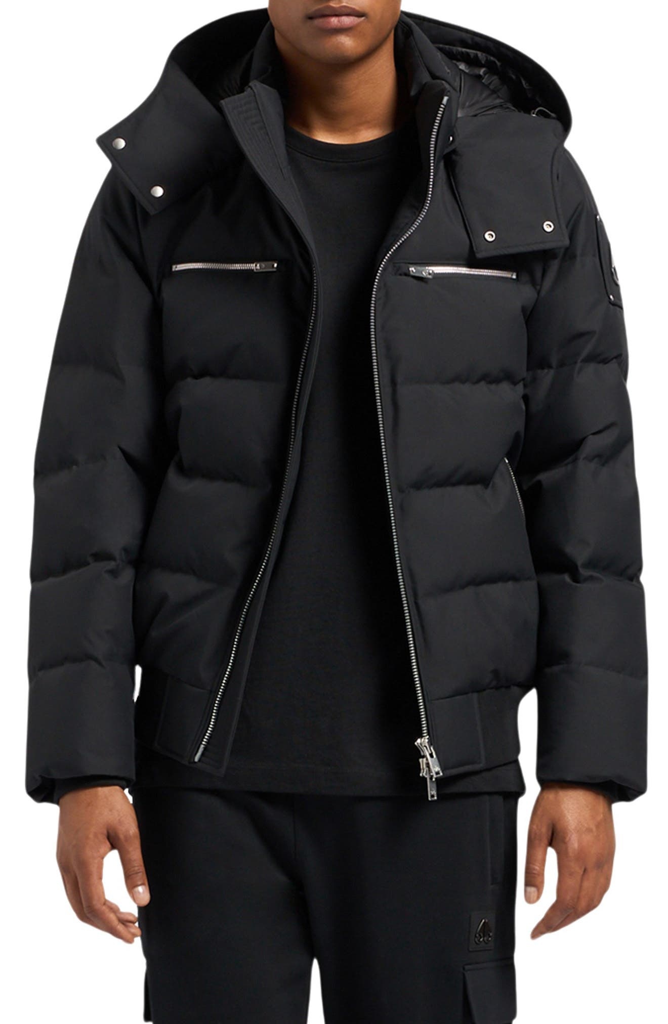 Moose Knuckles Cloud Down Puffer Bomber Jacket with Removable Hood in Black at Nordstrom - 1